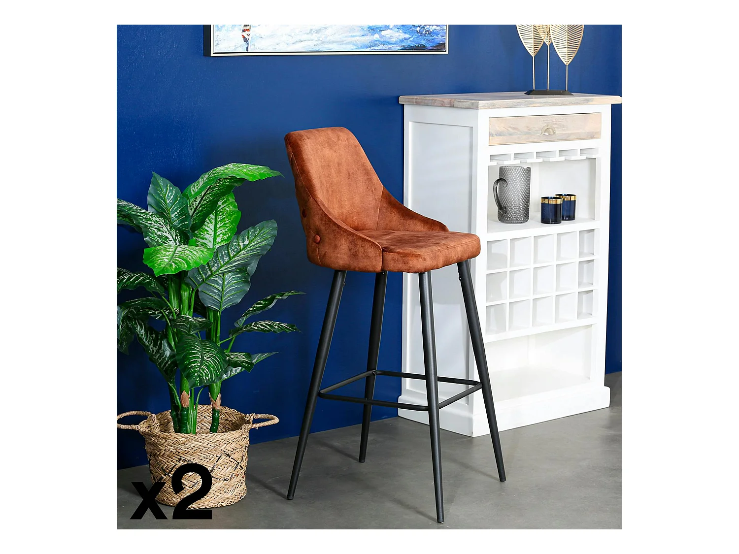 Chaise de bar velours havane (lot de 2) MALMOE