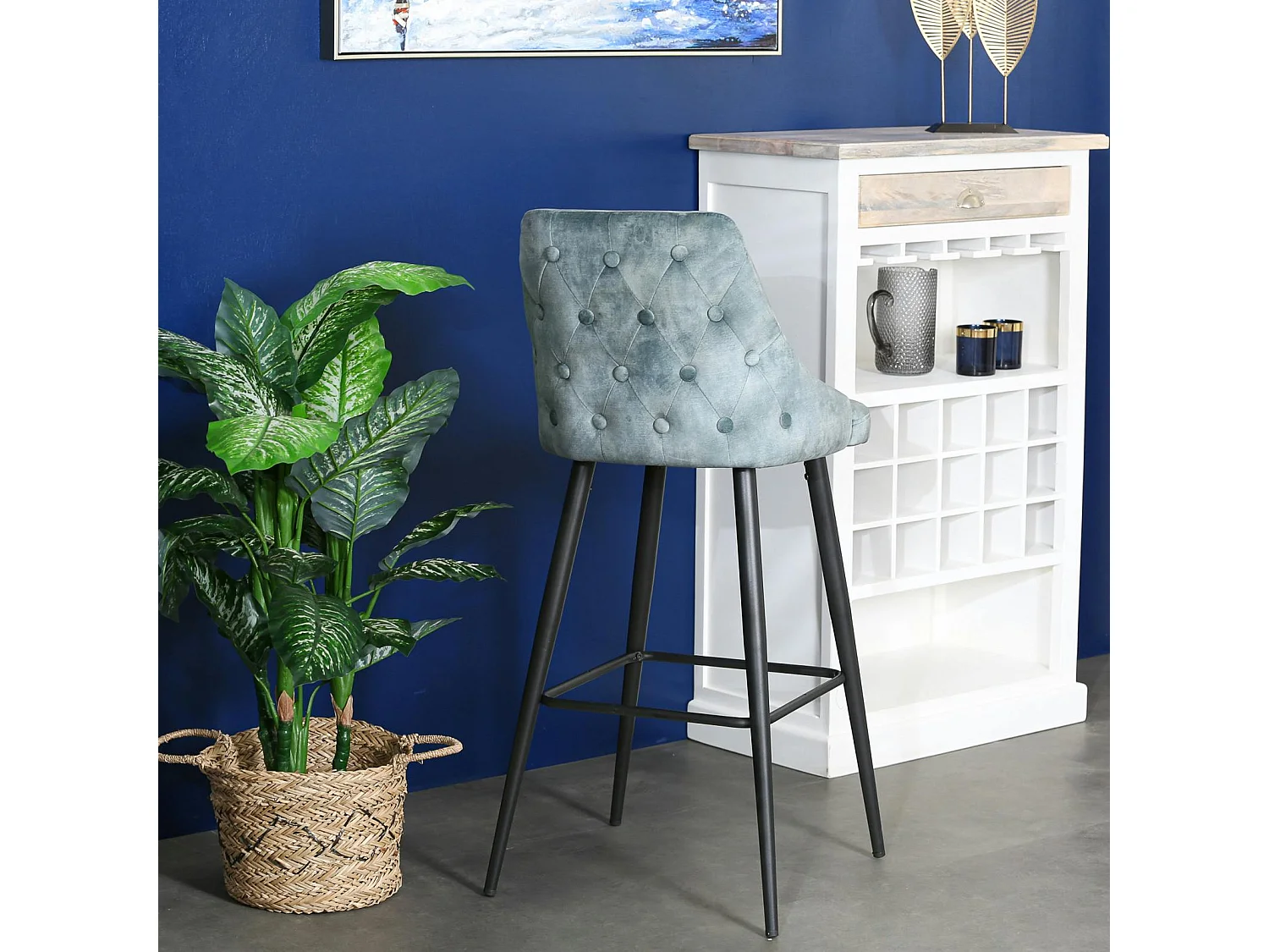 Chaise de bar velours bleu pétrole (lot de 2) MALMOE