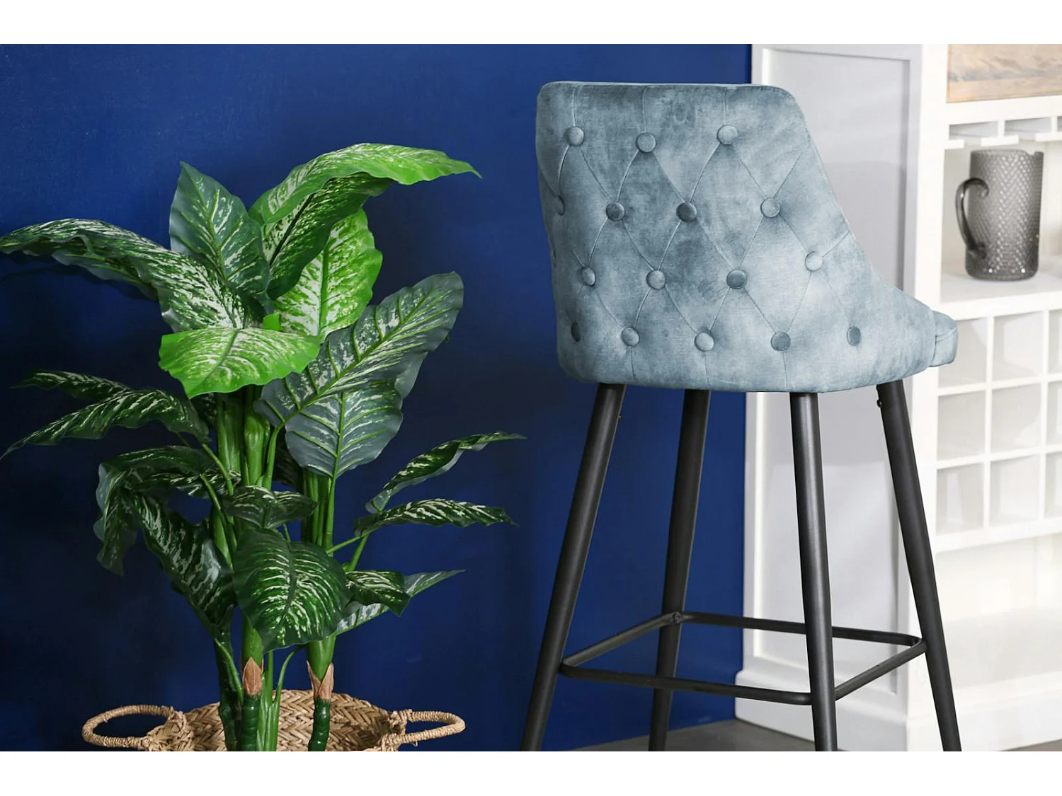 Chaise de bar velours bleu pétrole (lot de 2) MALMOE