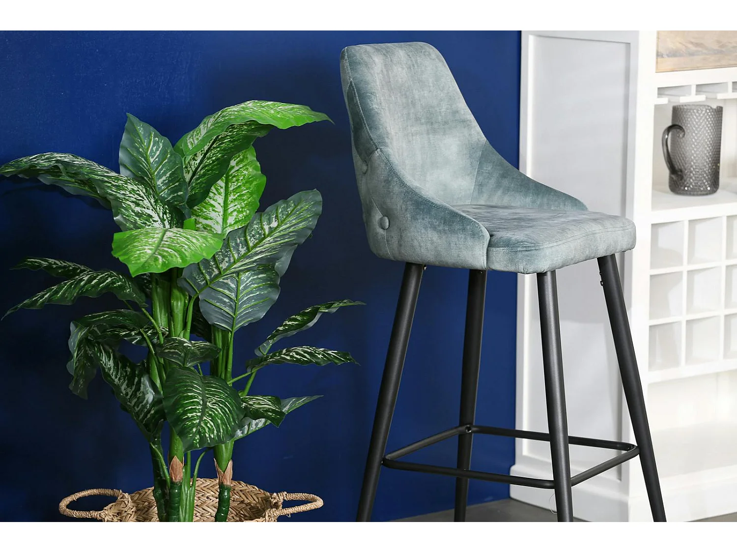 Chaise de bar velours bleu pétrole (lot de 2) MALMOE