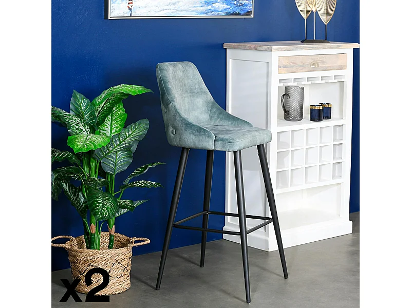 Chaise de bar velours bleu pétrole (lot de 2) MALMOE
