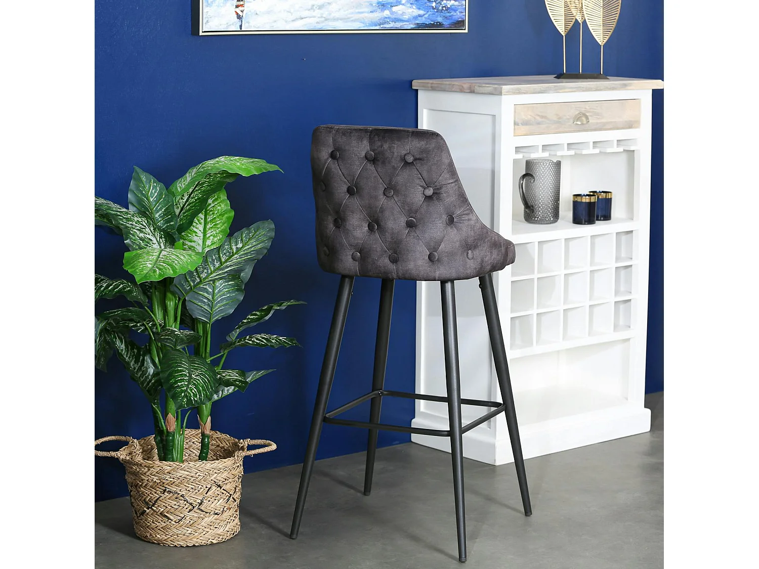 Chaise de bar velours gris anthracite (lot de 2) MALMOE