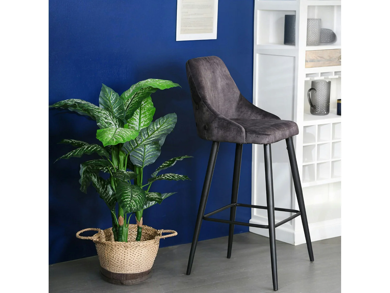 Chaise de bar velours gris anthracite (lot de 2) MALMOE