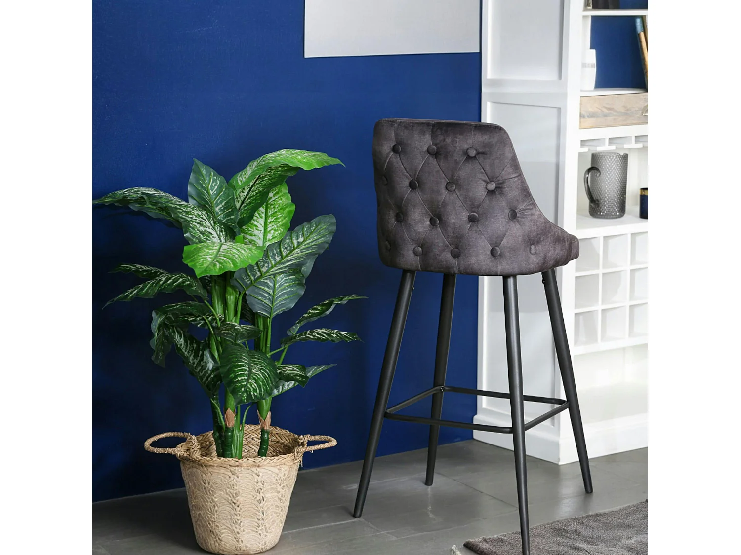 Chaise de bar velours gris anthracite (lot de 2) MALMOE