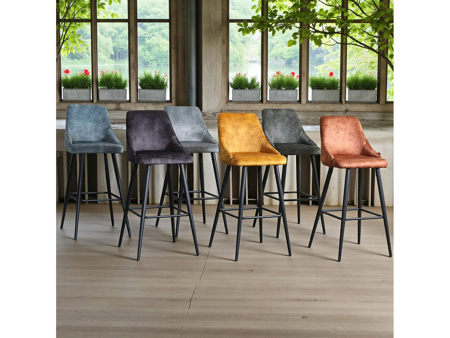 Chaise de bar velours gris anthracite (lot de 2) MALMOE