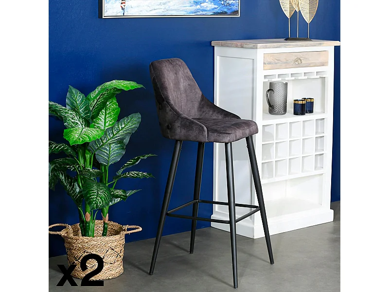 Chaise de bar velours gris anthracite (lot de 2) MALMOE