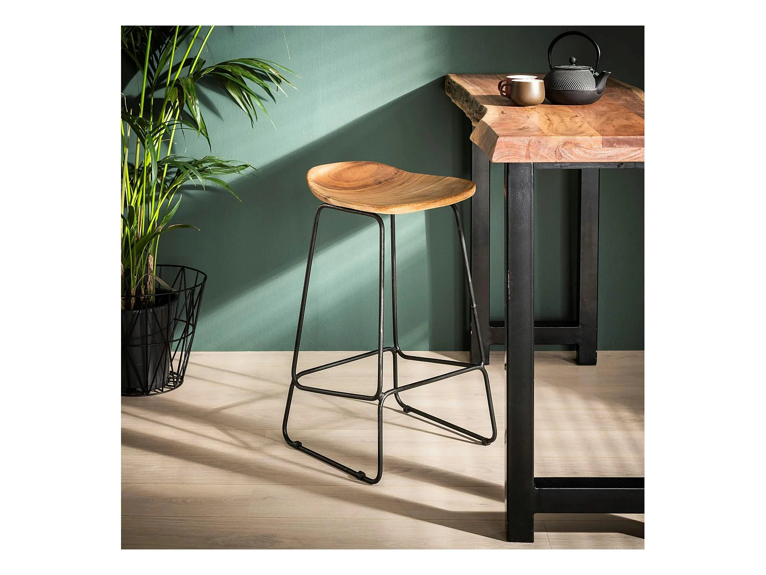 Tabouret de bar bois massif d'acacia MELBOURNE