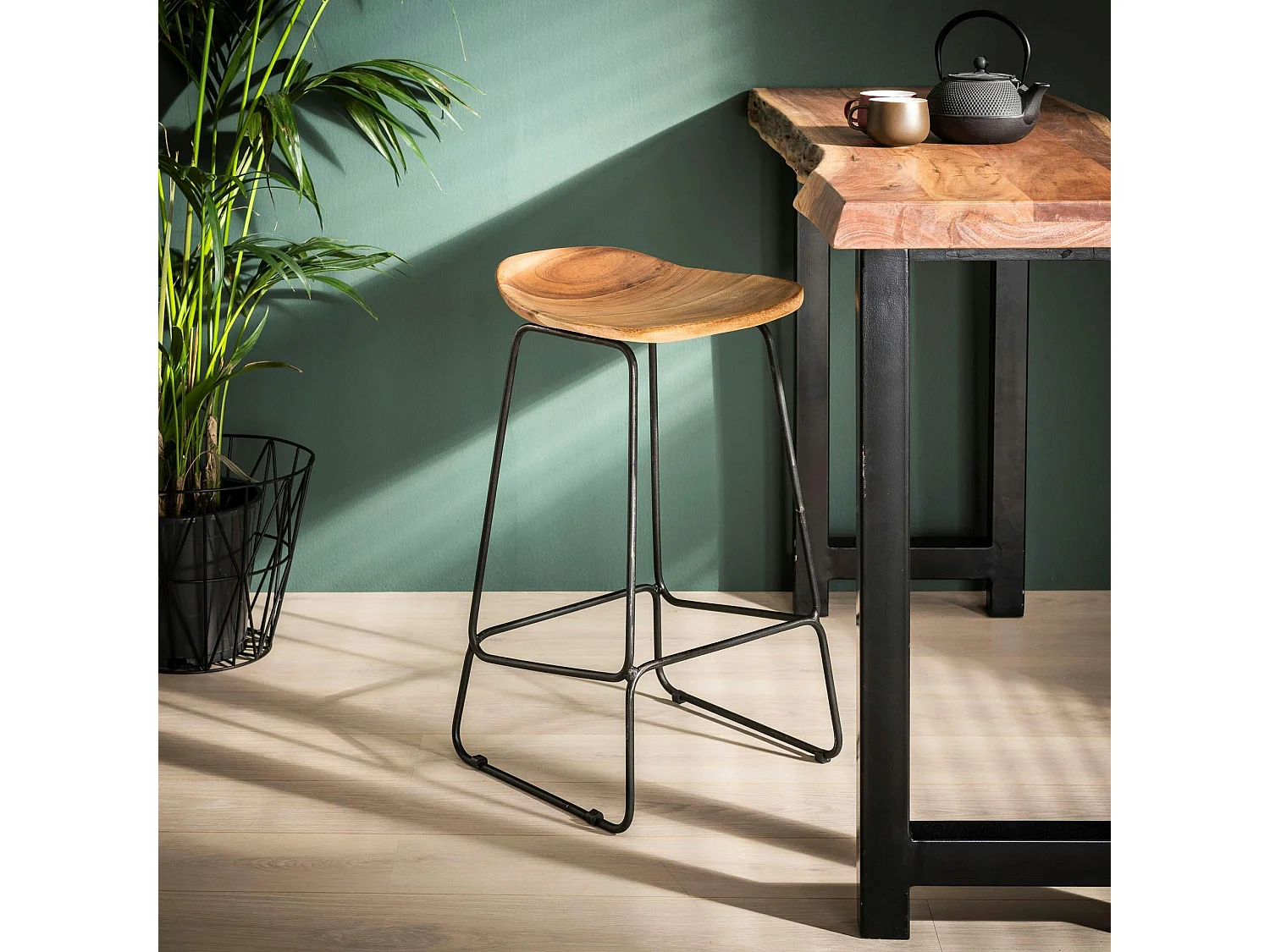 Tabouret de bar bois massif d'acacia MELBOURNE
