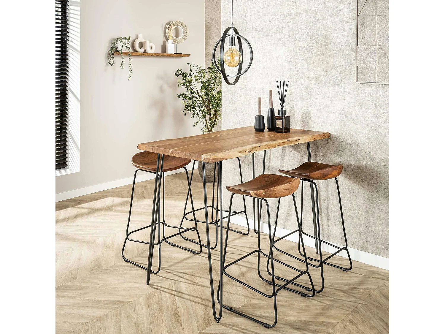 Tabouret de bar bois massif d'acacia MELBOURNE
