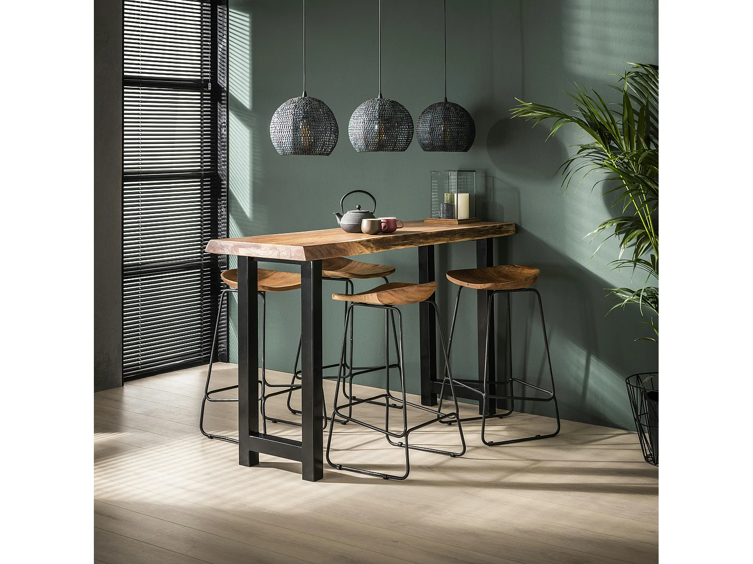 Tabouret de bar bois massif d'acacia MELBOURNE