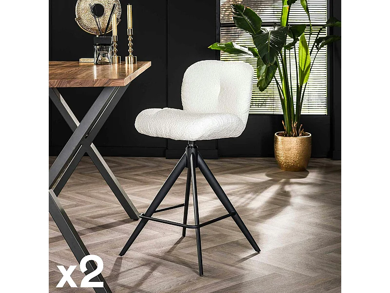 Tabouret de bar pivotant en bouclette blanche (lot de 2) GALWAY