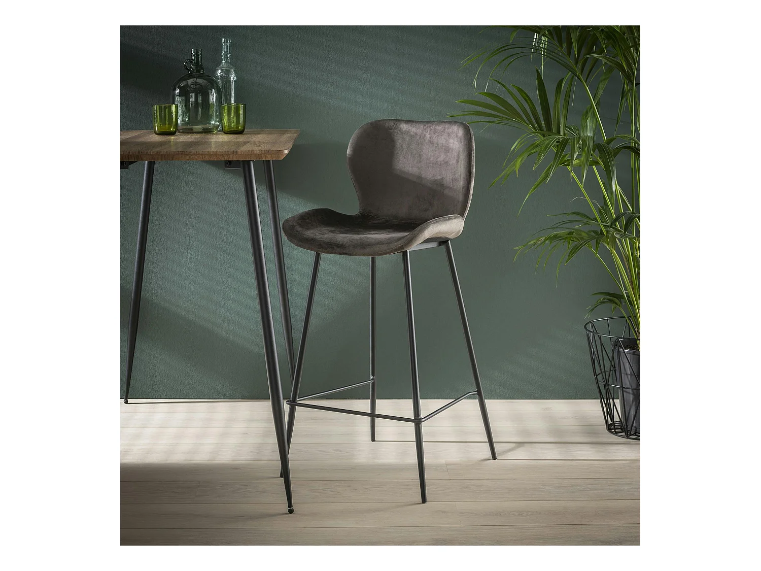 Chaise de bar en velours anthracite MELBOURNE (lot de 2)