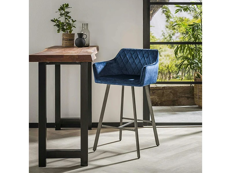 Tabouret de bar avec accoudoirs en velours bleu MELBOURNE