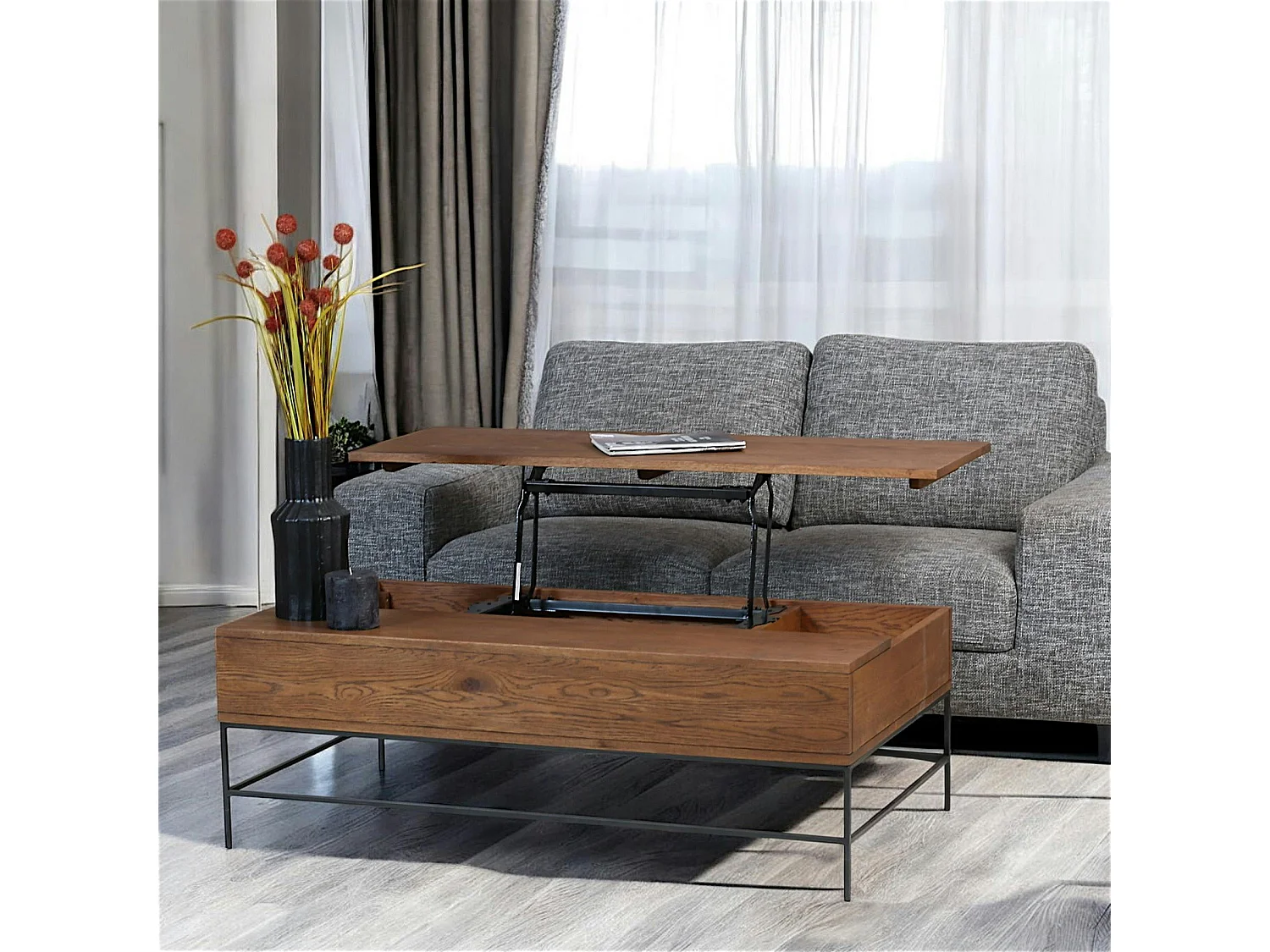 Table basse relevable rectangulaire en chêne massif OKA