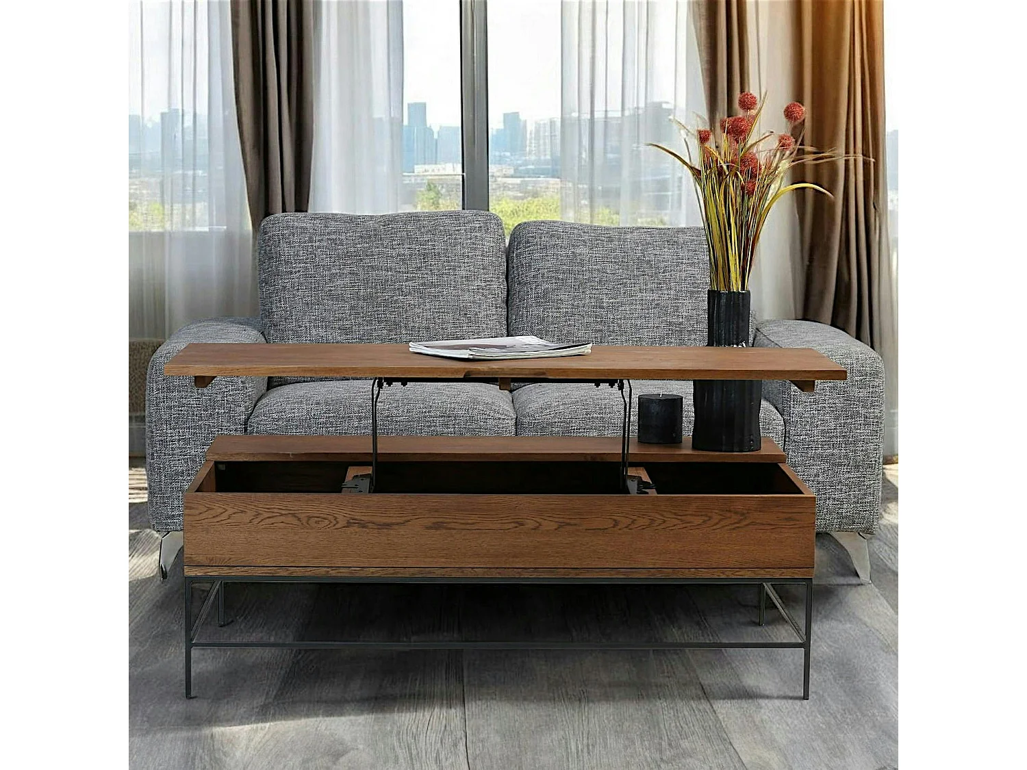 Table basse relevable rectangulaire en chêne massif OKA