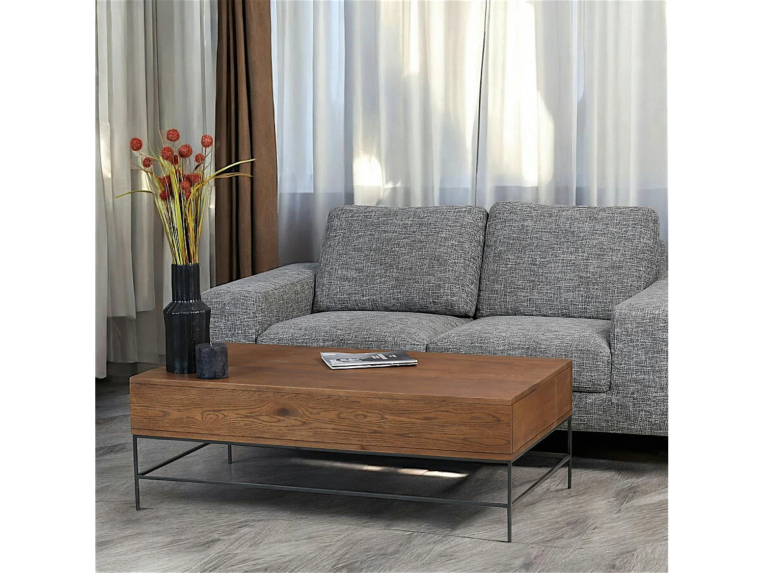 Table basse relevable rectangulaire en chêne massif OKA