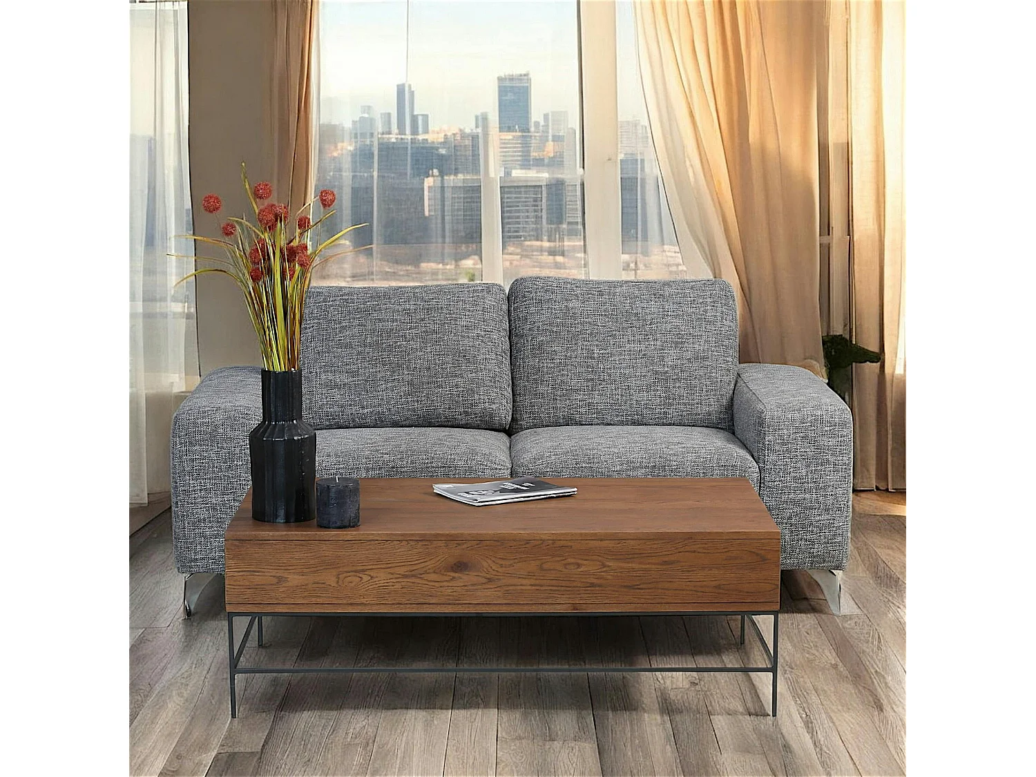 Table basse relevable rectangulaire en chêne massif OKA