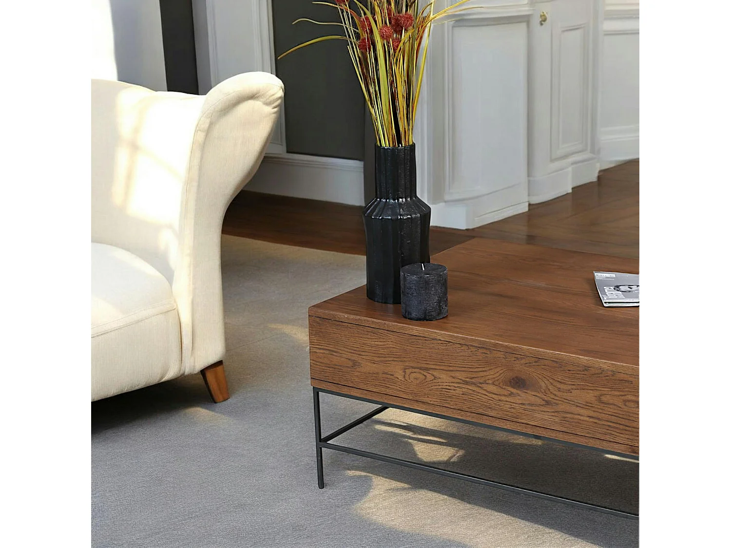 Table basse relevable rectangulaire en chêne massif OKA