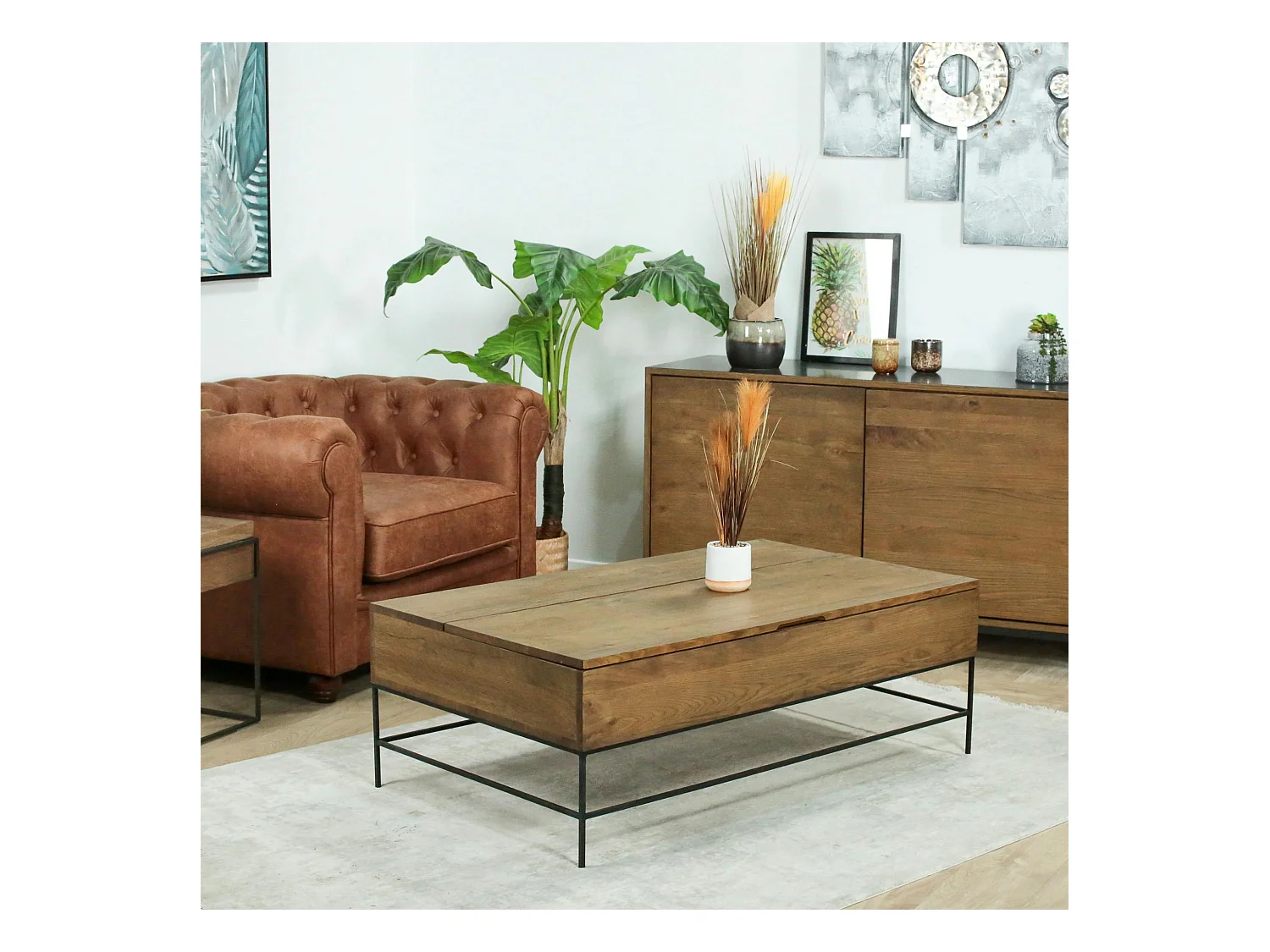 Table basse relevable chêne massif HUDSON