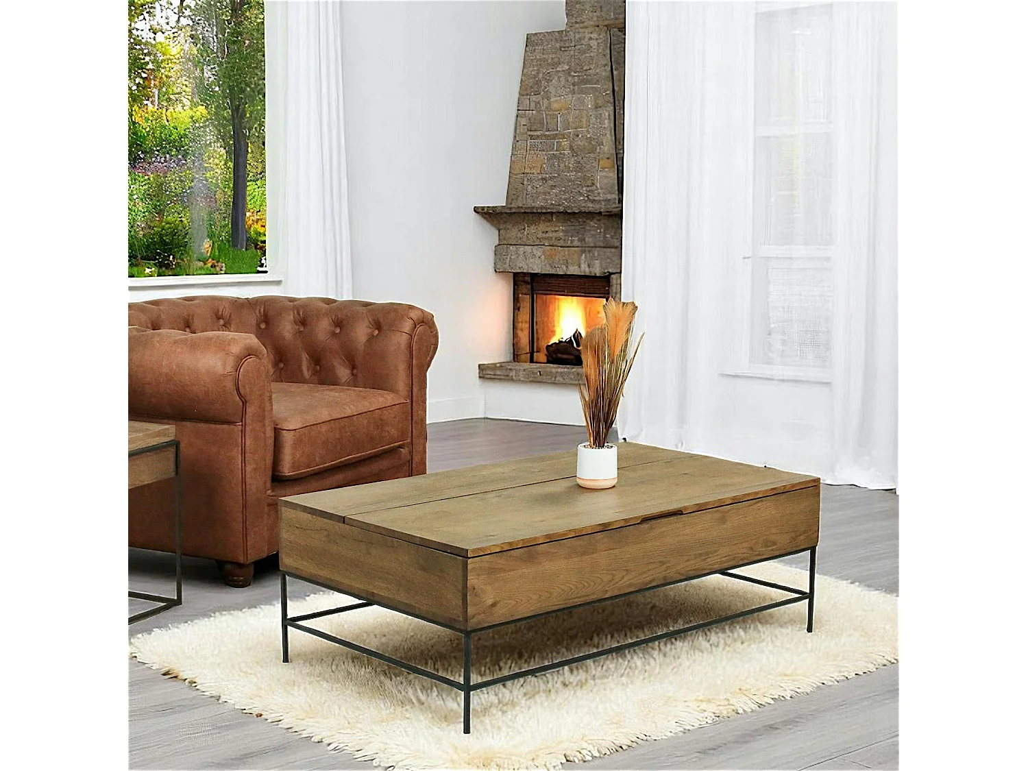 Table basse relevable chêne massif HUDSON