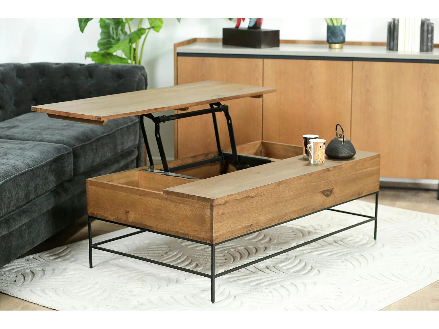 Table basse relevable chêne massif HUDSON