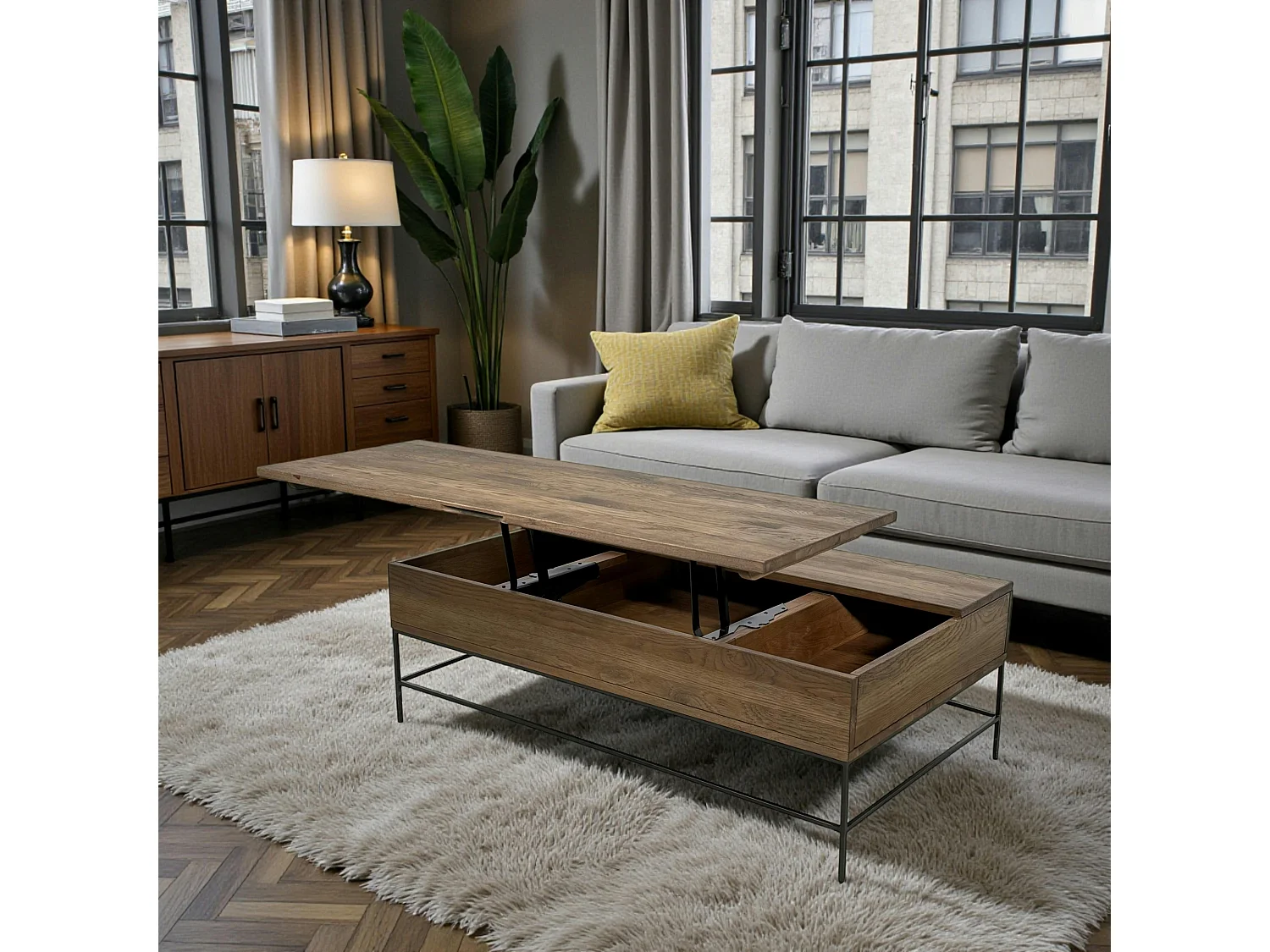 Table basse relevable chêne massif HUDSON