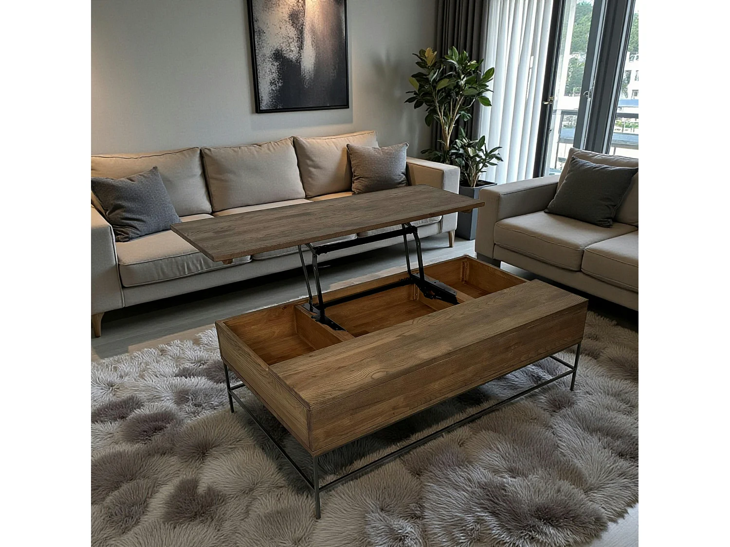 Table basse relevable chêne massif HUDSON