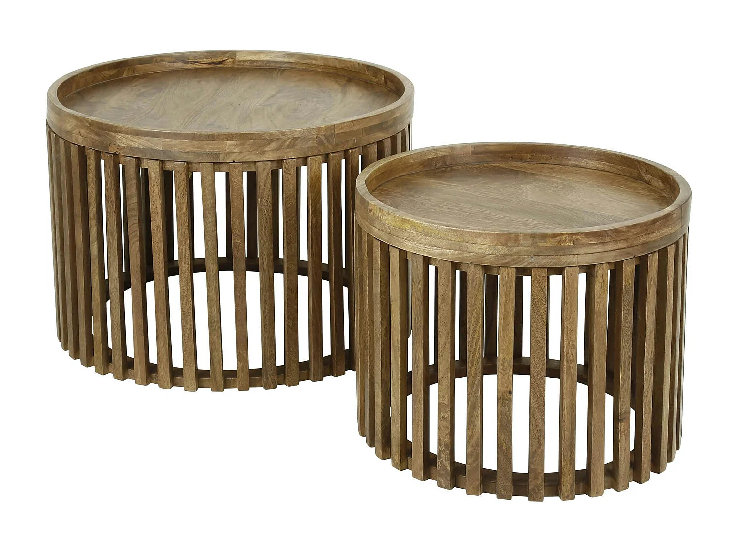 Table basse ronde ajourée en manguier (lot de 2) DELHI