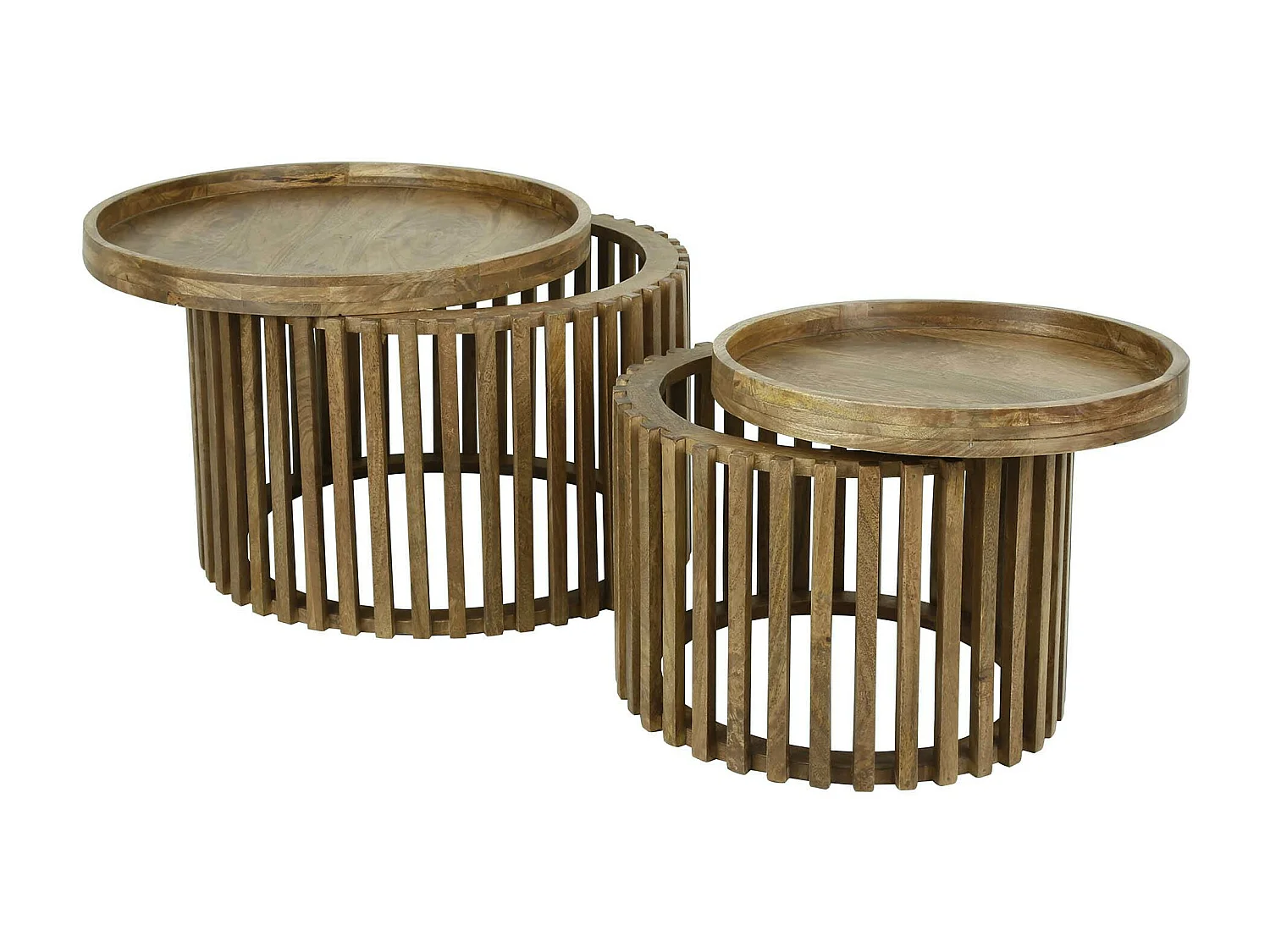 Table basse ronde ajourée en manguier (lot de 2) DELHI