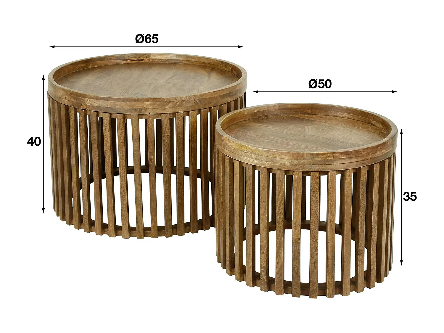 Table basse ronde ajourée en manguier (lot de 2) DELHI