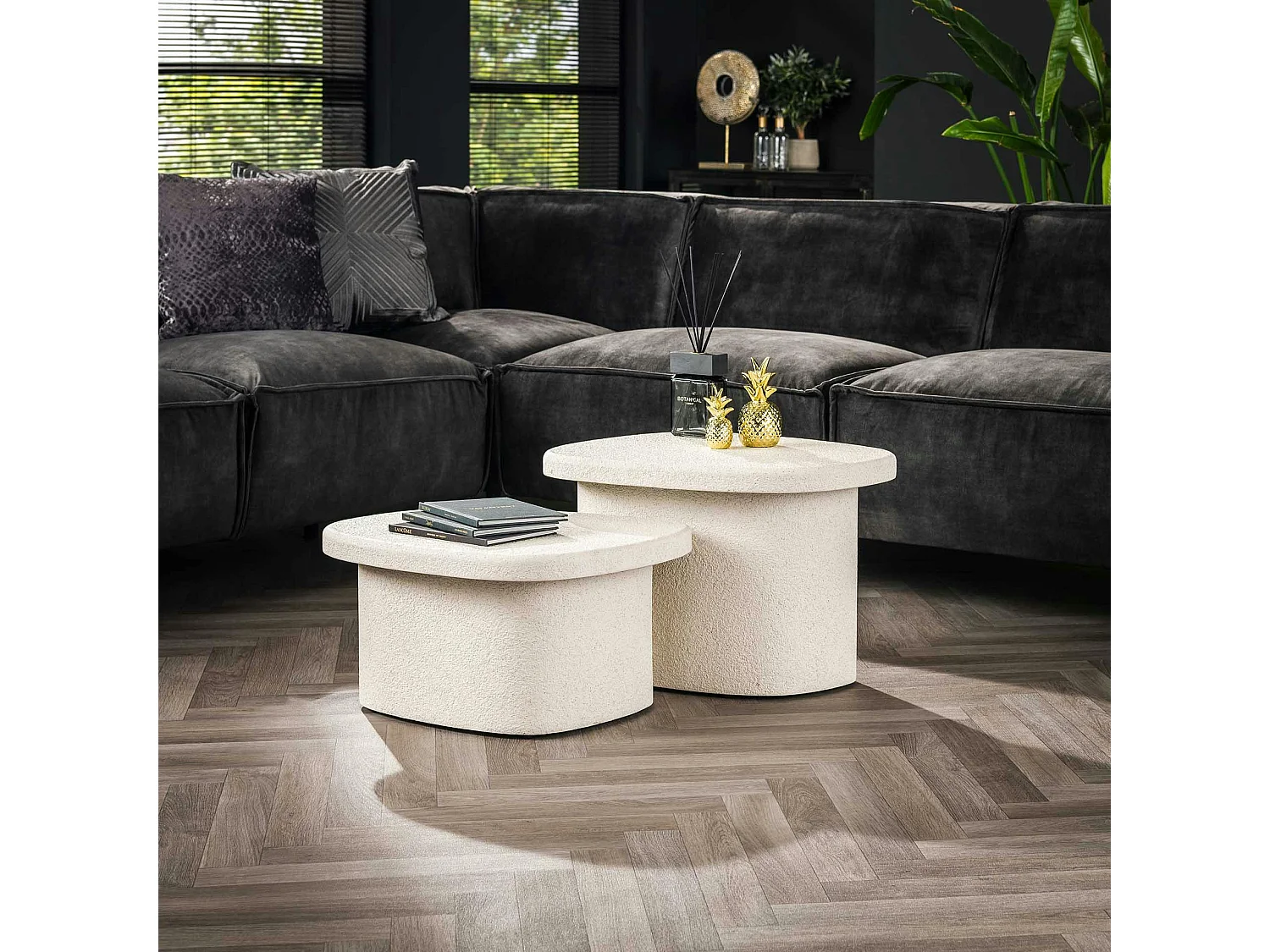 Table de salon blanche en marbre composite (lot de 2) TAJ