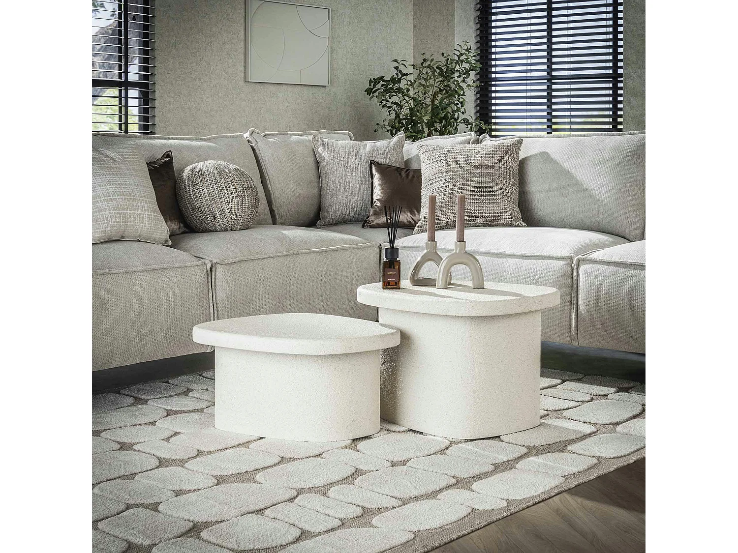 Table de salon blanche en marbre composite (lot de 2) TAJ