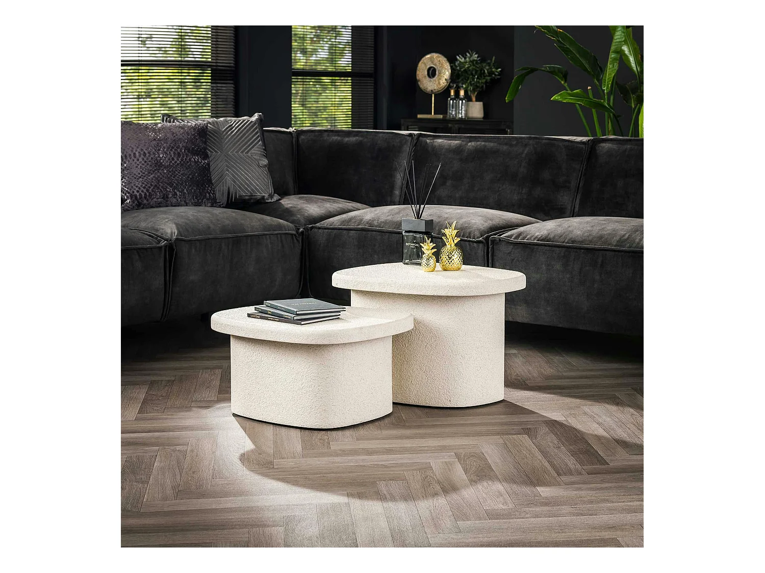 Table de salon blanche en marbre composite (lot de 2) TAJ