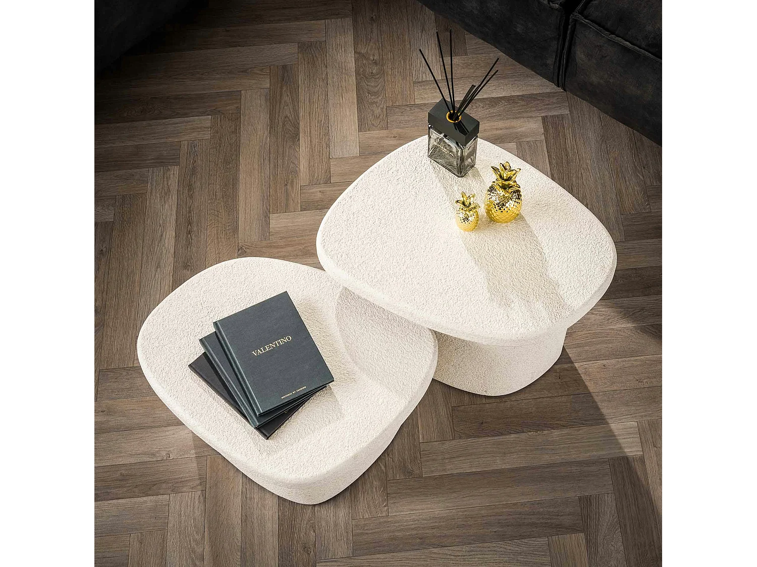 Table de salon blanche en marbre composite (lot de 2) TAJ