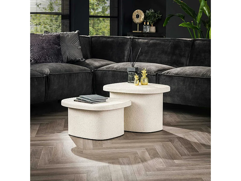 Table de salon blanche en marbre composite (lot de 2) TAJ