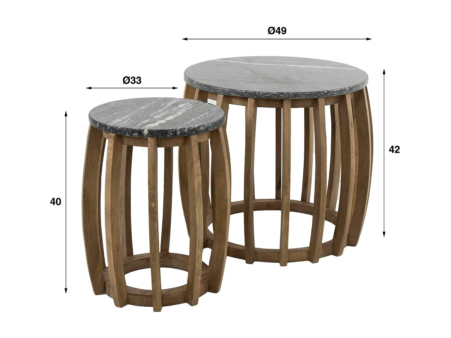 Bout de canapé en marbre noir et bois de manguier (lot de 2) DELHI