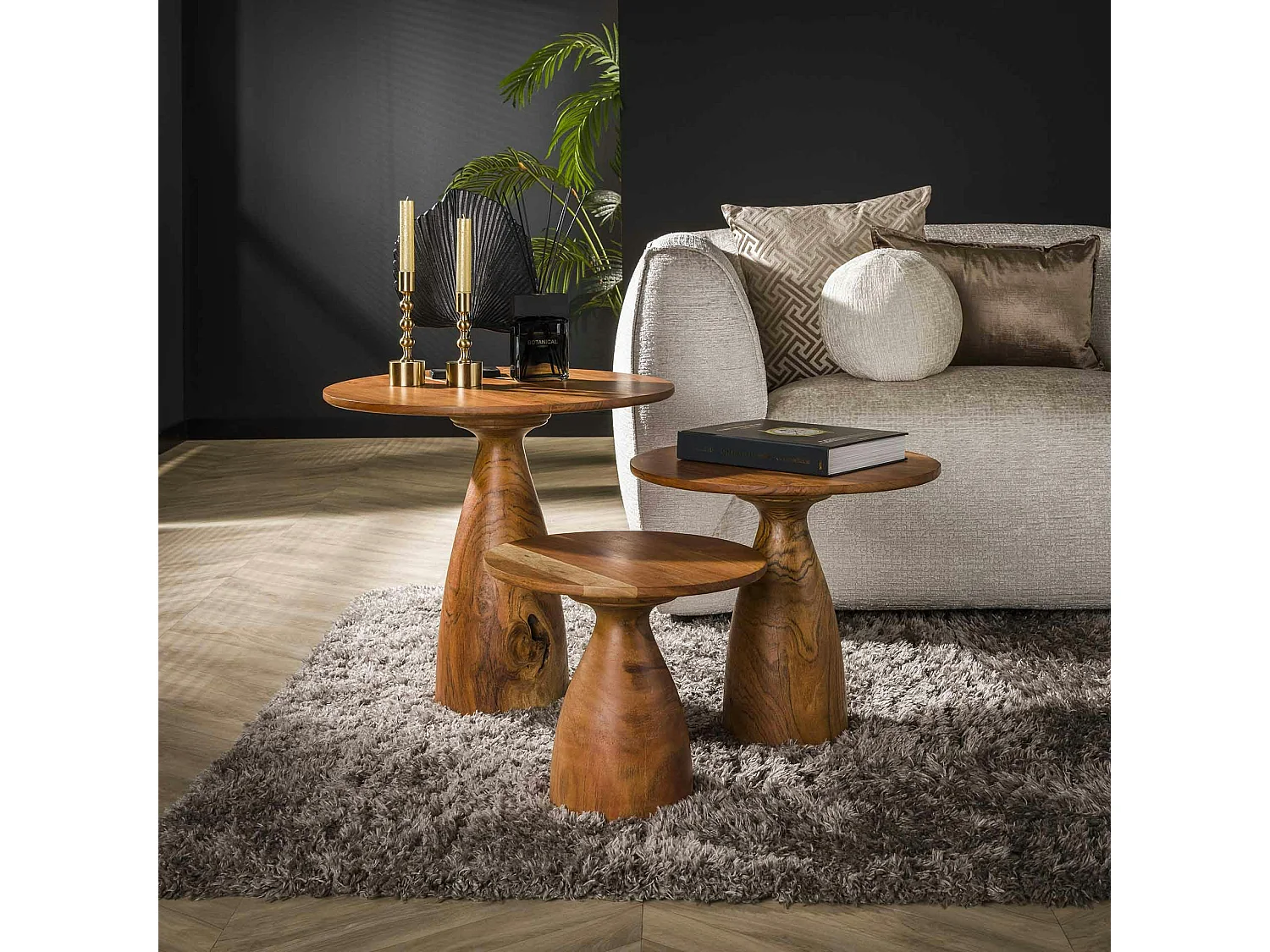 Table basse organique ronde en bois d'acacia massif (lot de 3) MELBOURNE