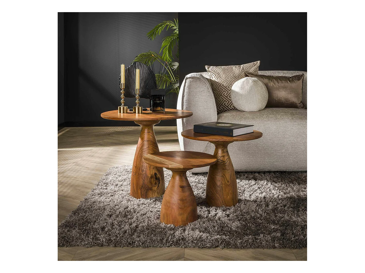 Table basse organique ronde en bois d'acacia massif (lot de 3) MELBOURNE