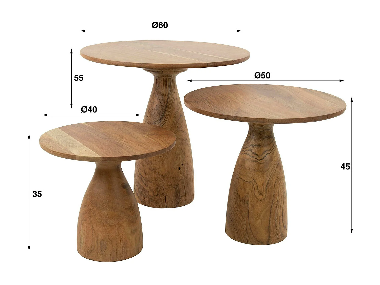 Table basse organique ronde en bois d'acacia massif (lot de 3) MELBOURNE