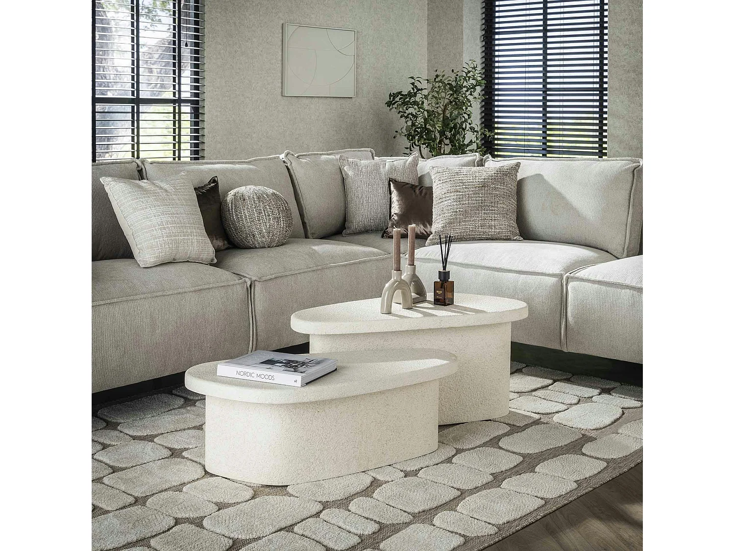 Table basse blanche en marbre composite (lot de 2)