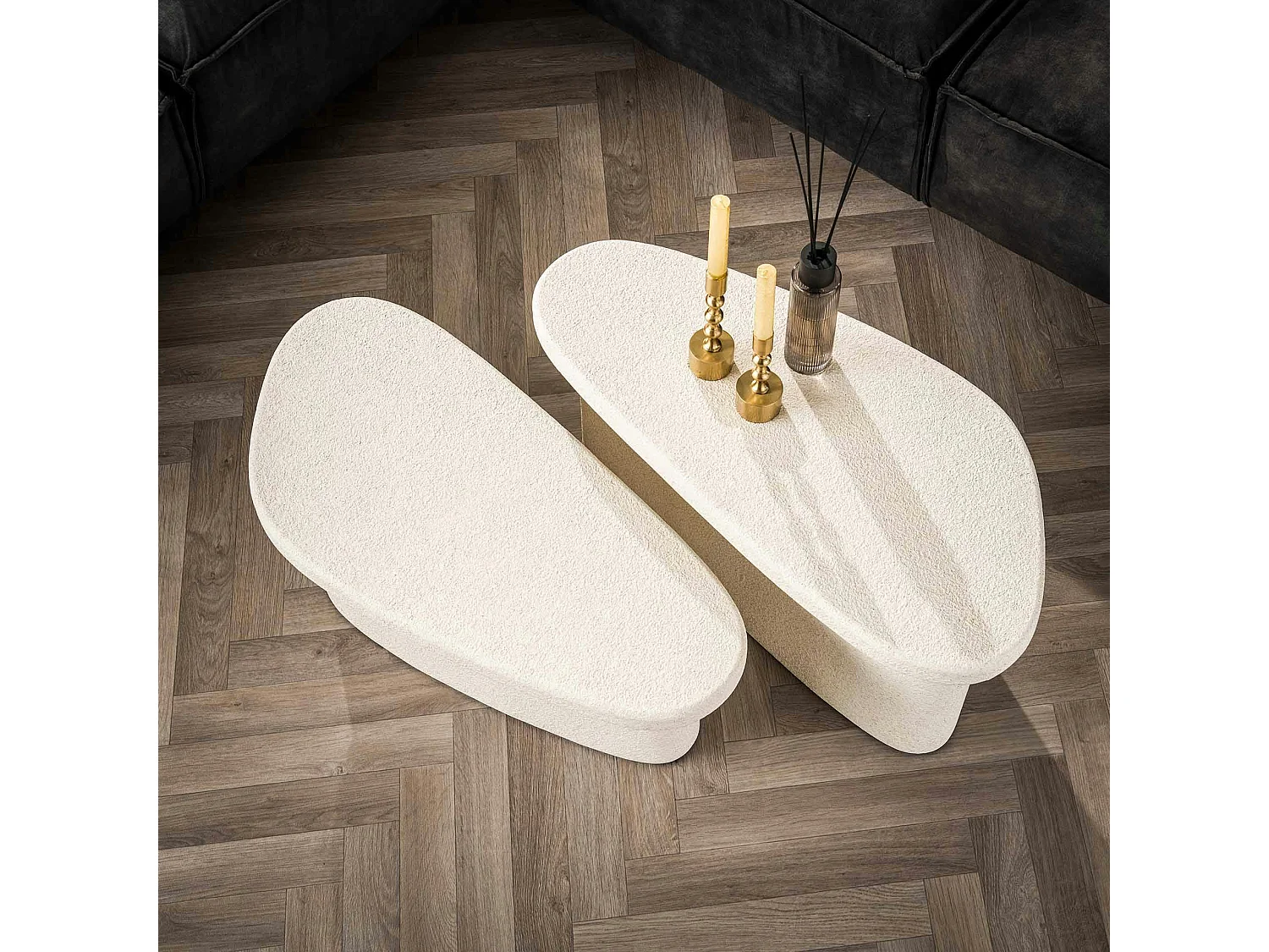 Table basse blanche en marbre composite (lot de 2)