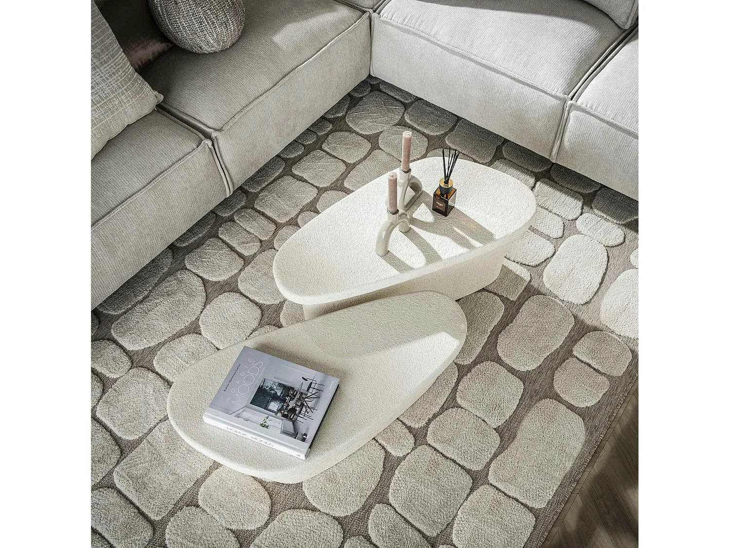 Table basse blanche en marbre composite (lot de 2)