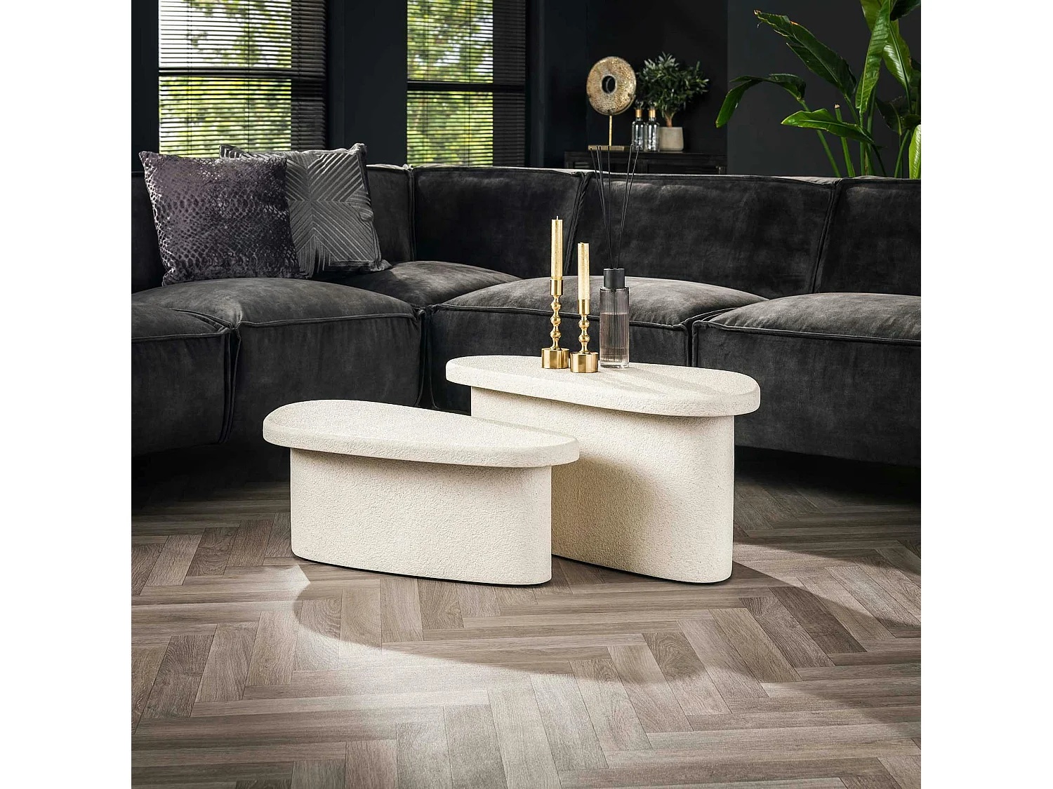 Table basse blanche en marbre composite (lot de 2)