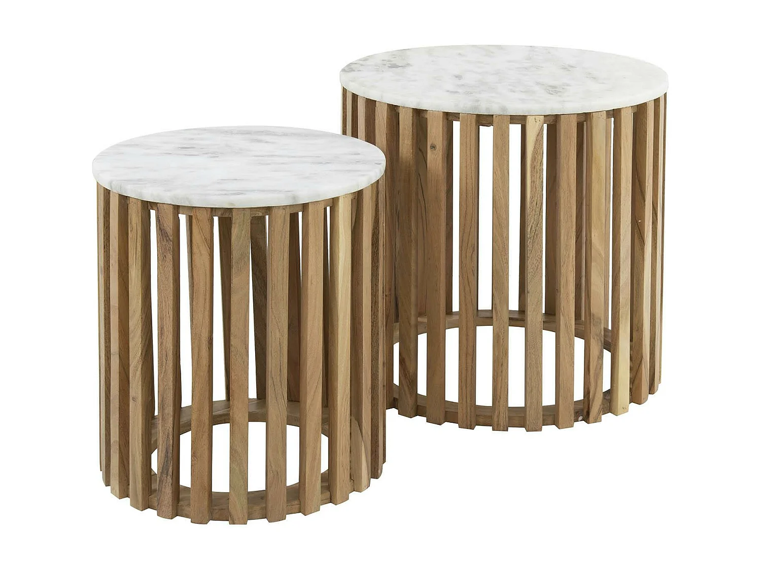 Bout de canapé en marbre blanc et bois de manguier (lot de 2) DELHI