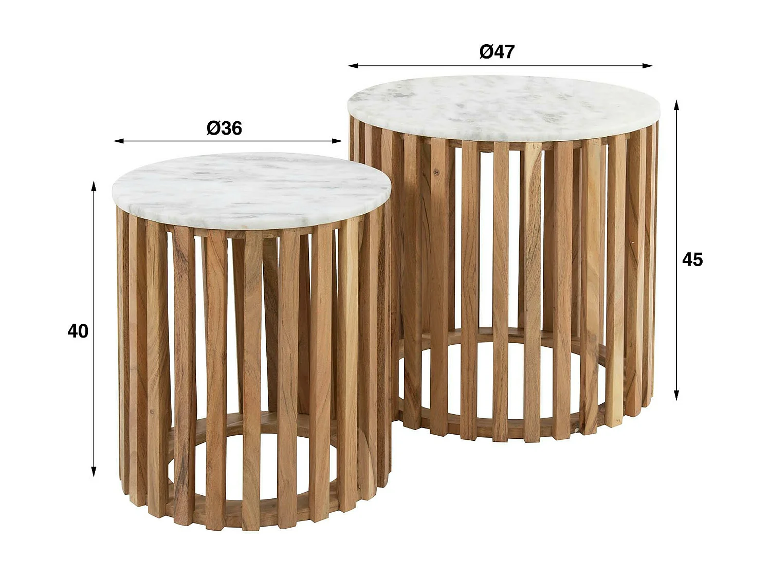 Bout de canapé en marbre blanc et bois de manguier (lot de 2) DELHI