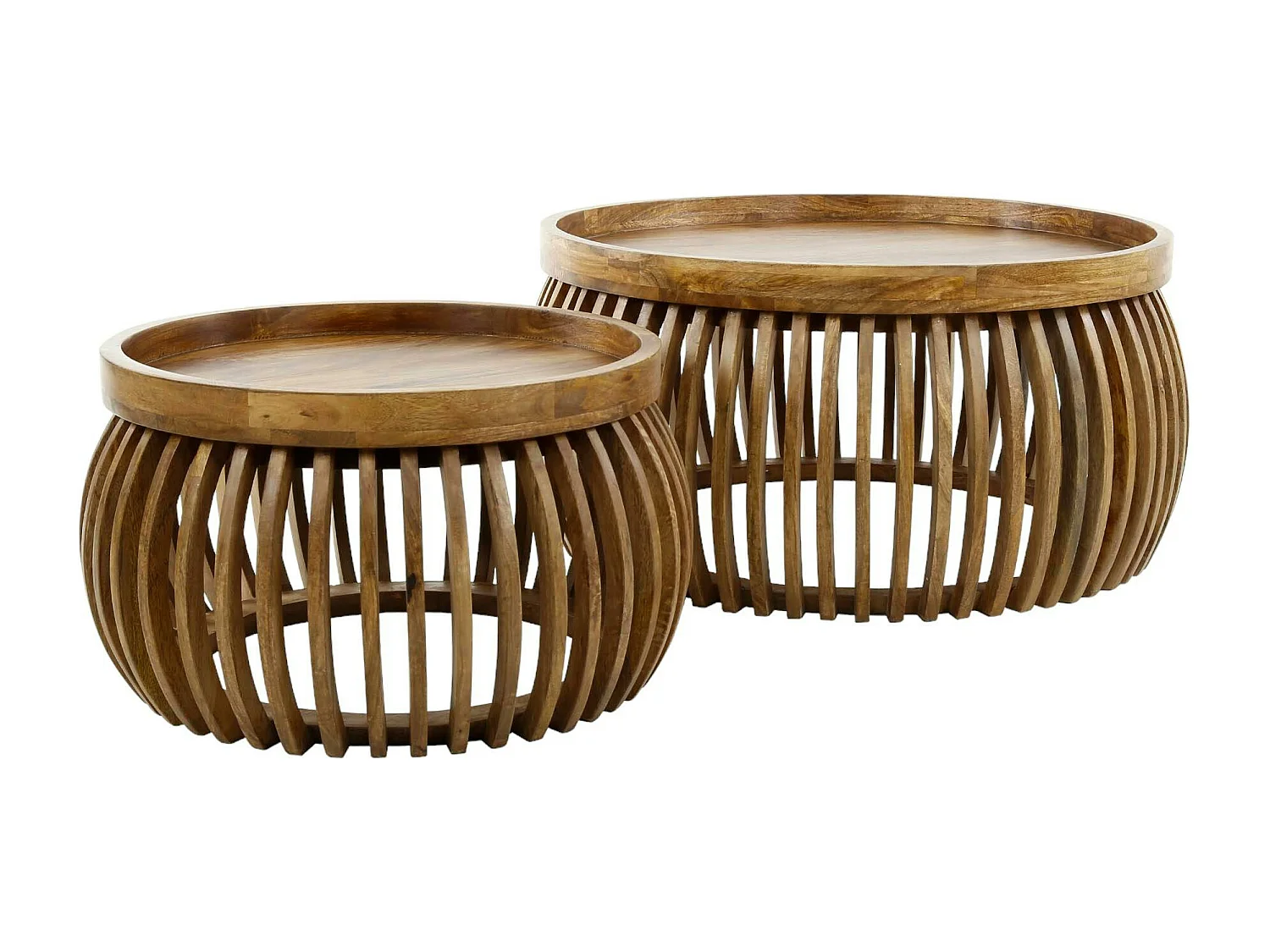 Tables basses rondes avec baguettes bois (lot de 2) DELHI