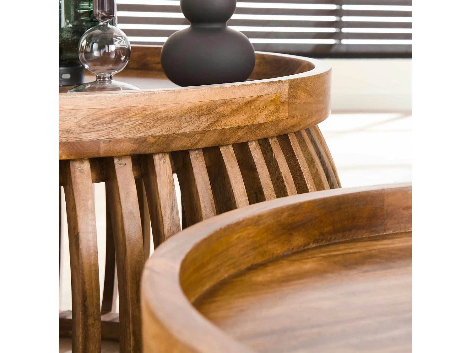 Tables basses rondes avec baguettes bois (lot de 2) DELHI