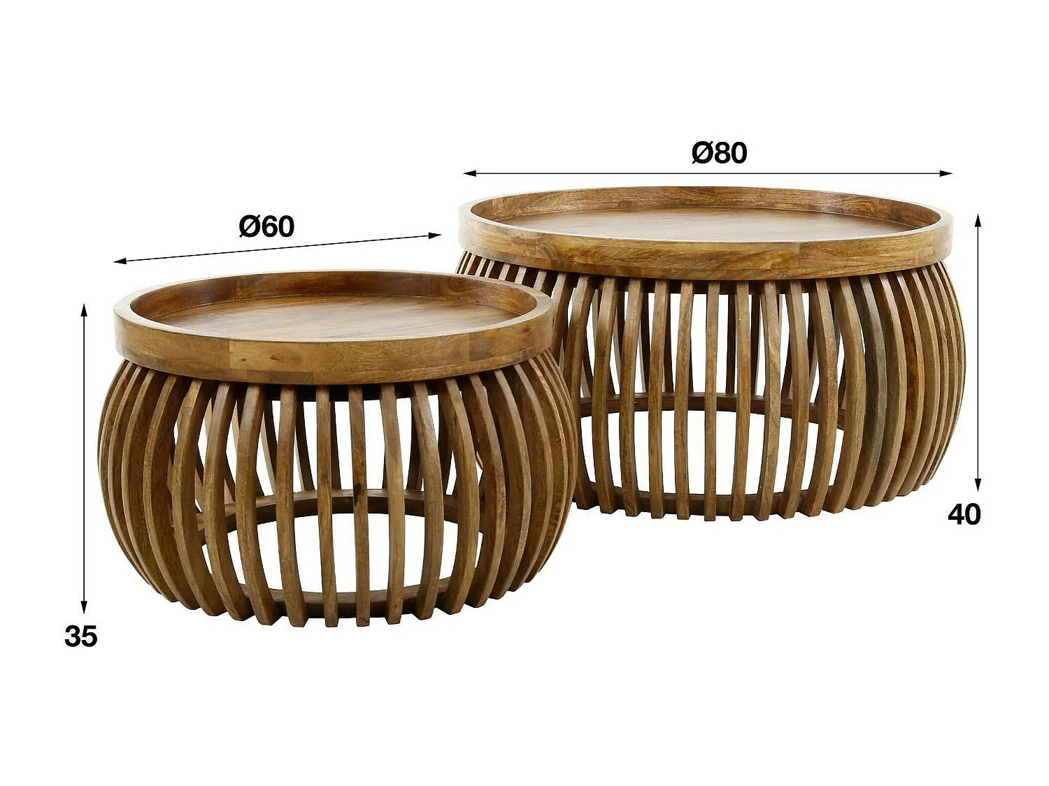 Tables basses rondes avec baguettes bois (lot de 2) DELHI
