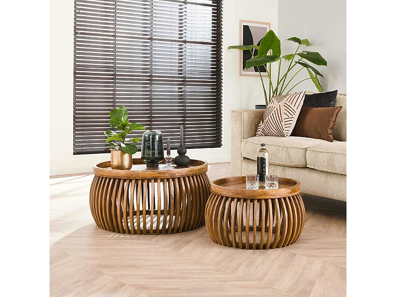 Tables basses rondes avec baguettes bois (lot de 2) DELHI