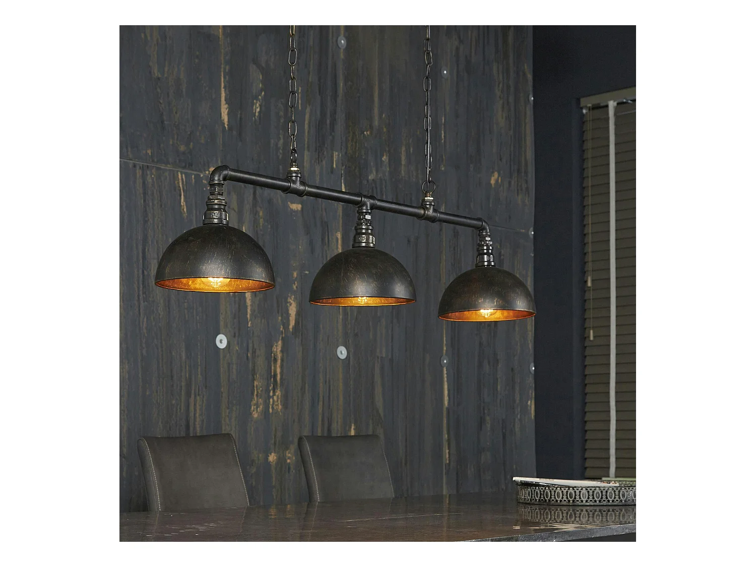 Suspension industrielle tuyau 3 demi-globes TRIBECA
